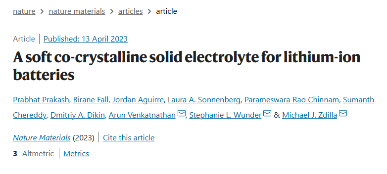 Nature Materials新突破：锂离子电池软共晶固态电解质！