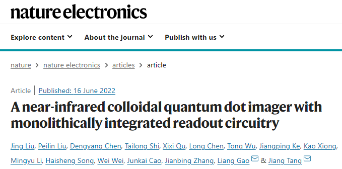 Nature子刊重磅！国内首款量子点红外成像芯片！