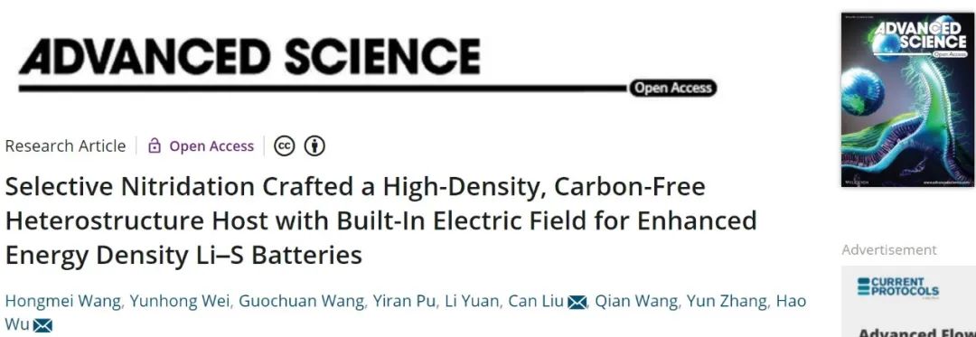 川大吴昊等Adv. Sci.：双功能无碳异质结构宿主实现562 Wh/kg锂硫电池!