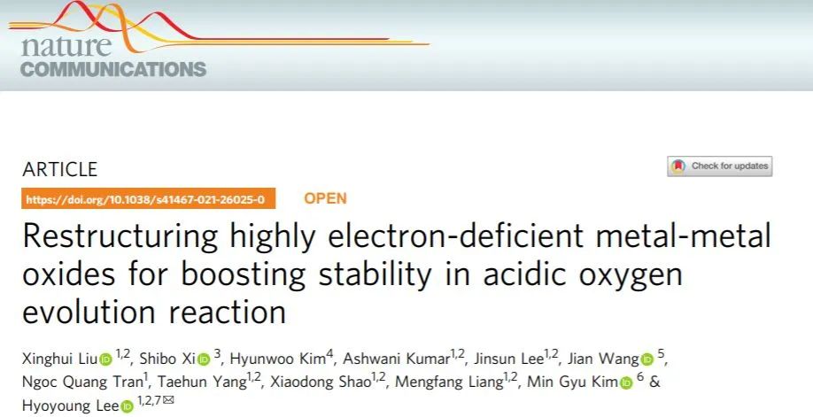 Nat. Commun.：Mo5+协同缺电子表面增强酸性电催化剂OER稳定性