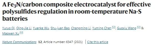 西南大学/悉尼科大/麻省理工Nat. Commun.：Fe3N/碳复合电催化剂有效调节钠硫电池多硫化物