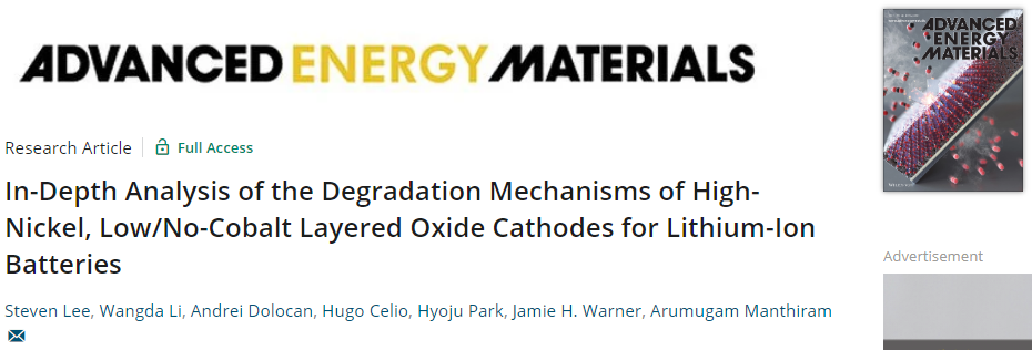 ​​​​AEM：高镍、低钴/无钴层状氧化物正极降解机理的深入分析