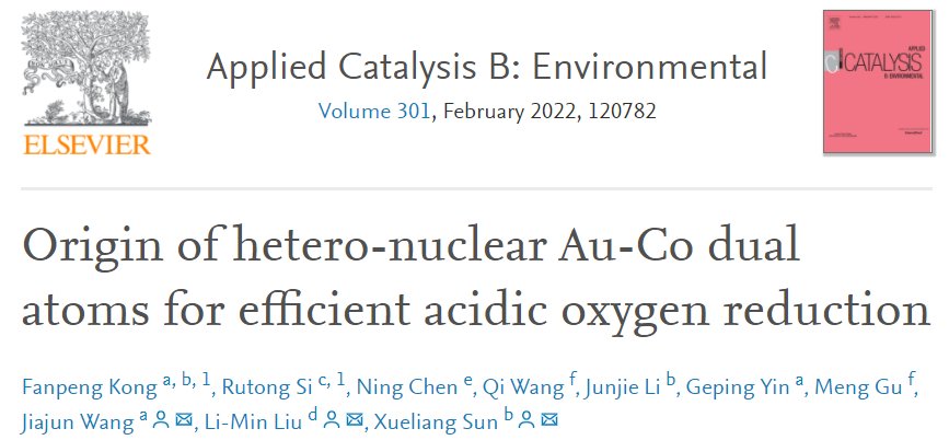 孙学良院士/北航/哈工大Appl. Catal. B.：用于高效酸性ORR的异核Au-Co双原子的起源