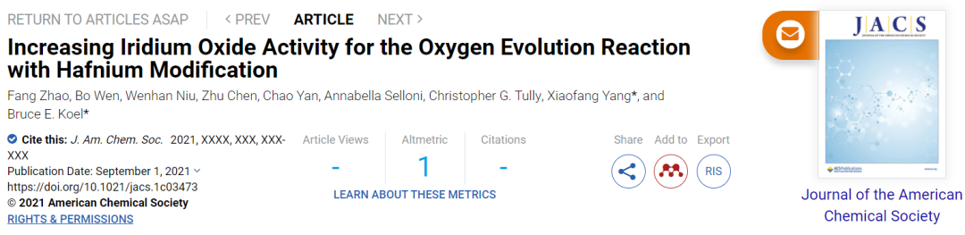 普林斯顿JACS：提高10和4倍！Hf改性提高IrOx的OER活性