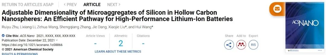 王惠/刘肖杰ACS Nano：构建不同维度硅/碳纳米结构实现高性能锂离子电池！