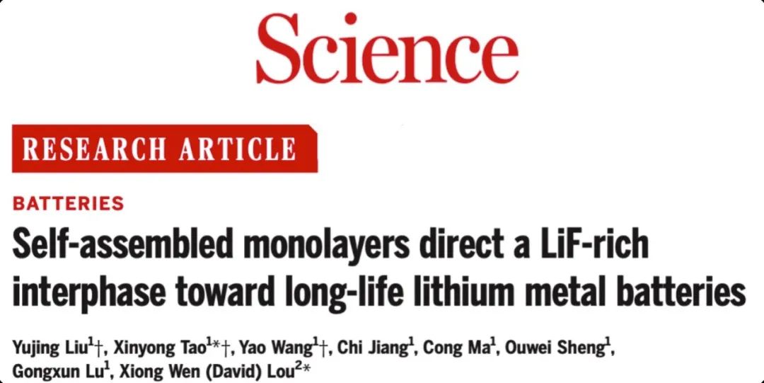 浙工大陶新永/NTU楼雄文Science：构筑LiF界面，实现锂金属电池突破