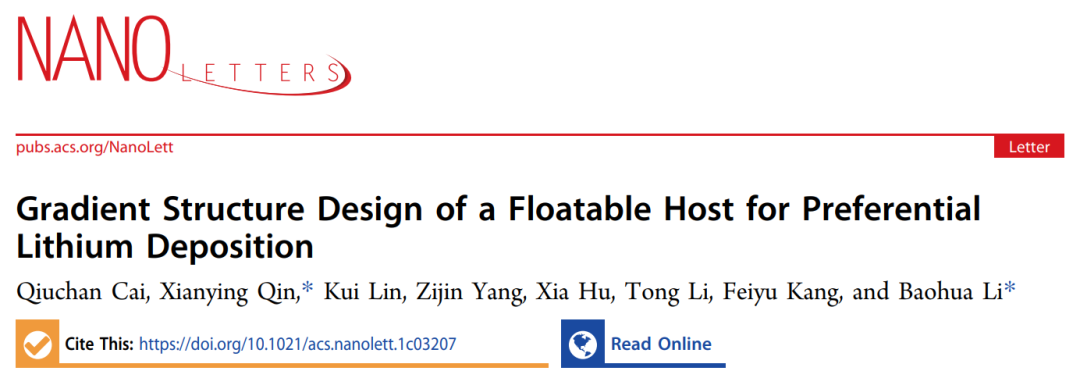 李宝华/秦显营Nano Lett.: 实现优先锂沉积的浮动主体的梯度结构设计