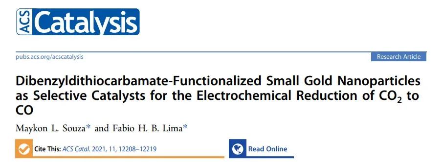 ACS Catalysis：二苄基二硫代氨基甲酸酯官能化的Au纳米颗粒用于将CO2电化学还原为CO