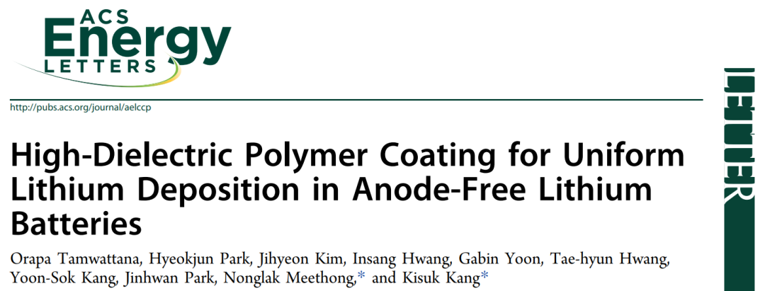 ACS Energy Lett.：在无负极锂电池中实现均匀锂沉积的高介电聚合物涂层