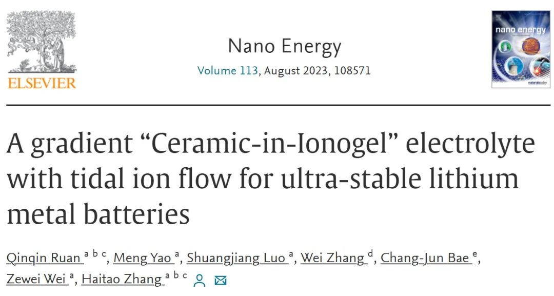 张海涛Nano Energy：具有潮汐离子流的梯度离子凝胶包陶瓷电解质