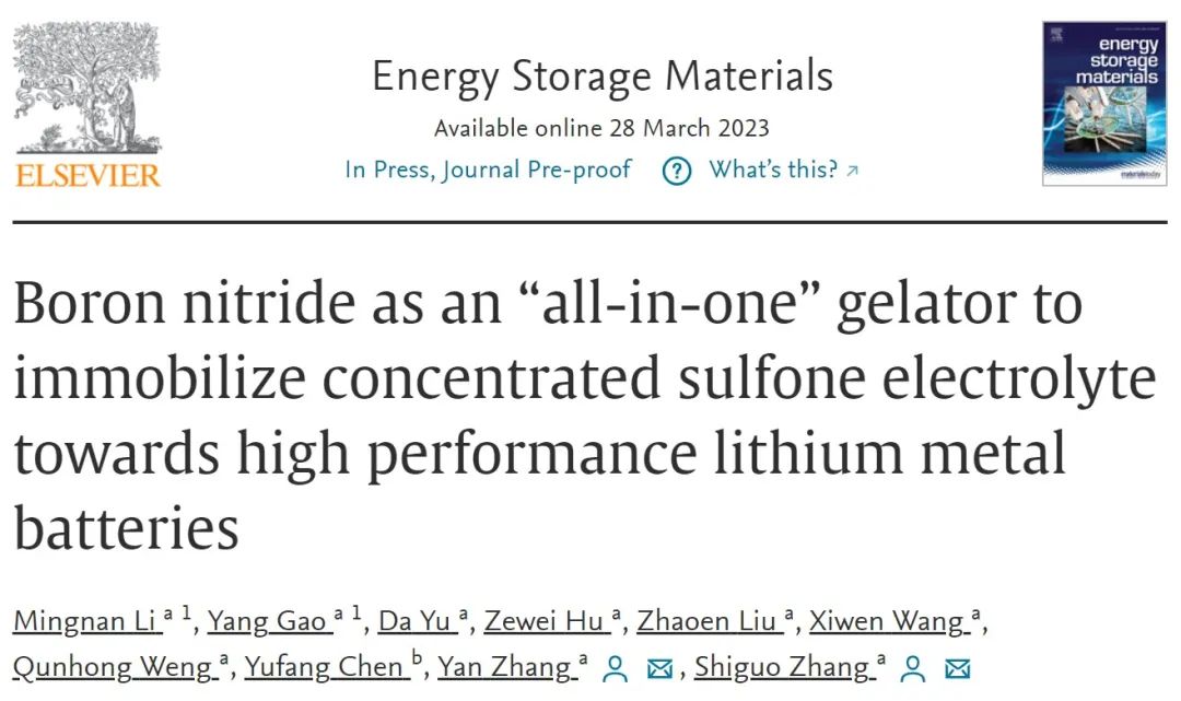 张世国/张妍EnSM：多合一凝胶剂固定高浓电解液实现高性能锂金属电池