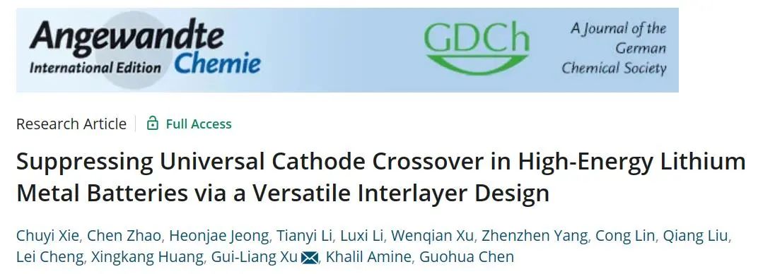 Angew.：多功能中间层设计抑制高能金属锂电池中的正极交叉