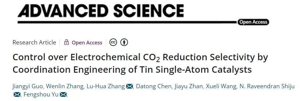 河工大、阿姆斯特丹大学Adv. Sci.：通过锡单原子催化剂的配位工程控制电化学CO2还原选择性