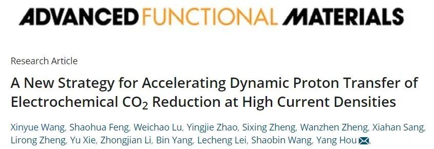 浙大侯阳AFM: 高电流密度下动态质子转移加速电化学CO2还原