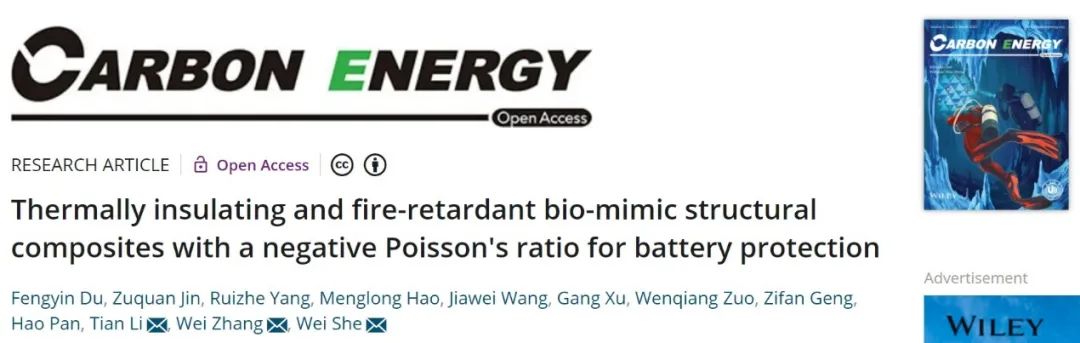 佘伟/章炜/李恬Carbon Energy：受木材启发的隔热阻燃材料助力电池保护