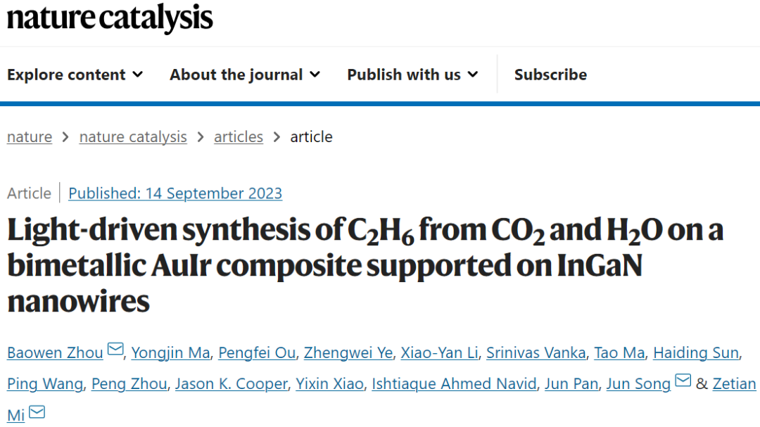 米泽田/宋俊/周宝文，最新Nature Catalysis！