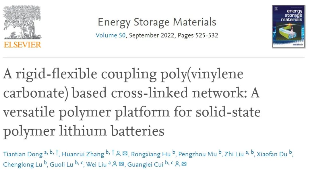 崔光磊/张焕瑞/柳伟EnSM：同时适用于电解质和粘结剂的通用聚合物材料！