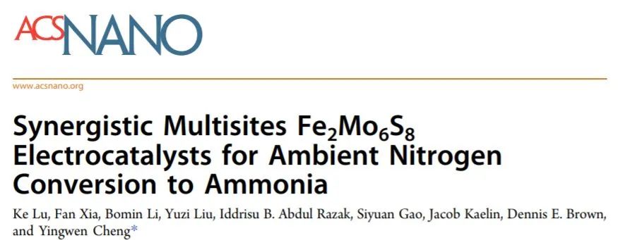 ACS Nano：协同多位点的Fe2Mo6S8电催化剂用于NRR