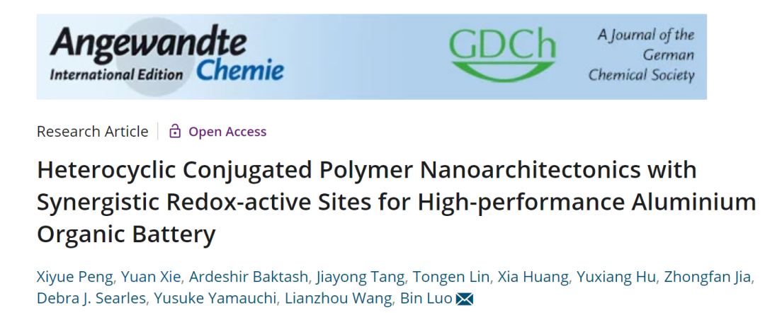 王连洲/罗彬Angew: 用于高性能铝有机电池的杂环共轭聚合物纳米结构
