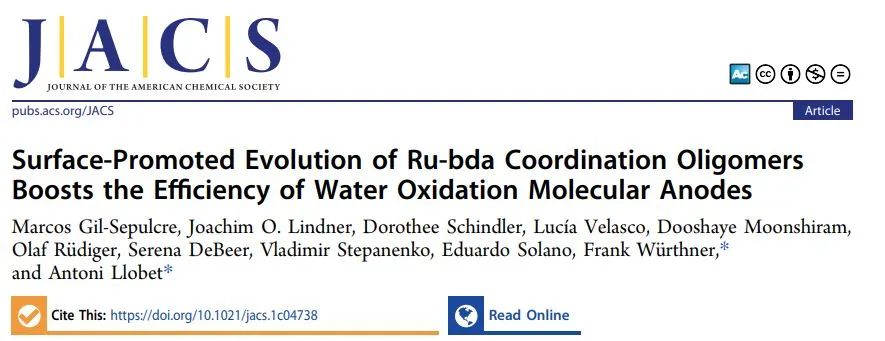 JACS: Ru-bda配位低聚物表面相互作用促进提高了水氧化阳极的效率