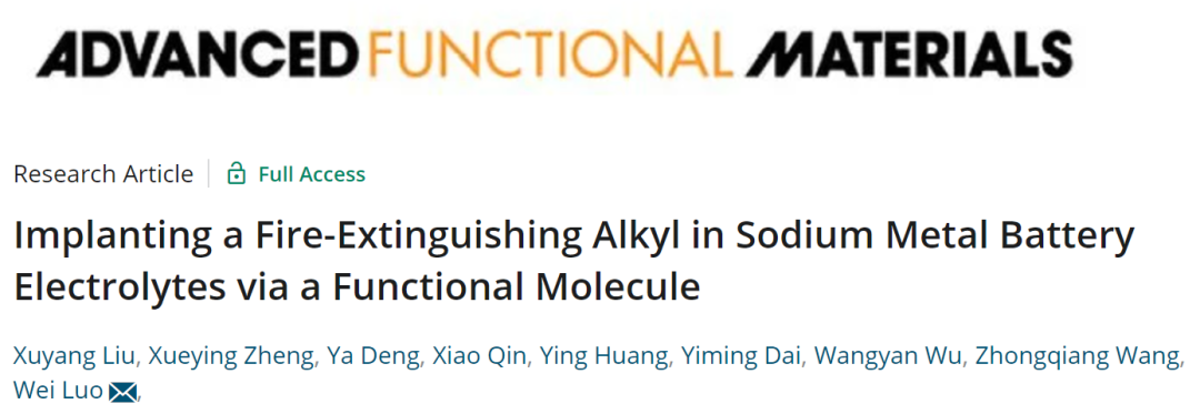 同济罗巍AFM: 通过功能分子在钠金属电池电解液中植入灭火烷基