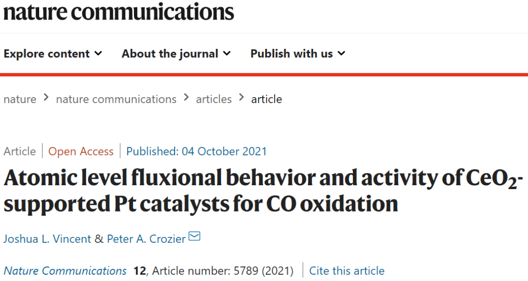 Nat. Commun.：Pt/CeO2催化剂用于CO氧化的原子级通量行为和活性