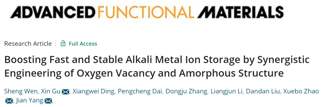 赵学波/顾鑫/杨剑AFM: 氧空位+非晶结构协同促进碱金属离子快速稳定存储