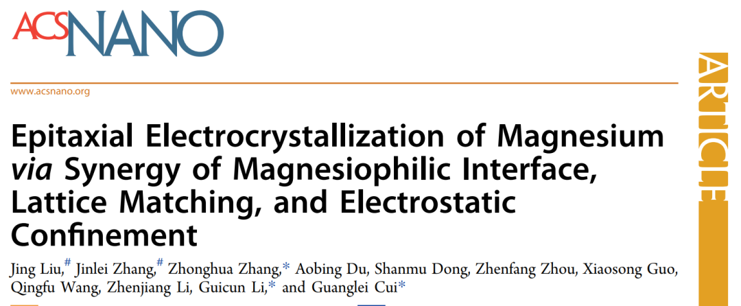 崔光磊/李桂村/张忠华ACS Nano：实现稳定镀镁/剥离的新型3D亲镁主体