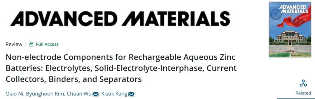 吴川/Kisuk Kang最新AM：全面回顾可充水系锌电池的非电极组件