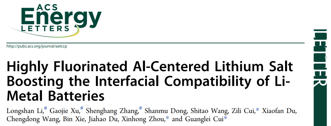 崔光磊/周新红/崔子立ACS Energy Lett.: 高氟化铝中心锂盐促进锂金属电池的界面相容性