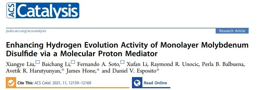 ACS Catal.：分子质子介体增强单层MoS2的电催化HER活性