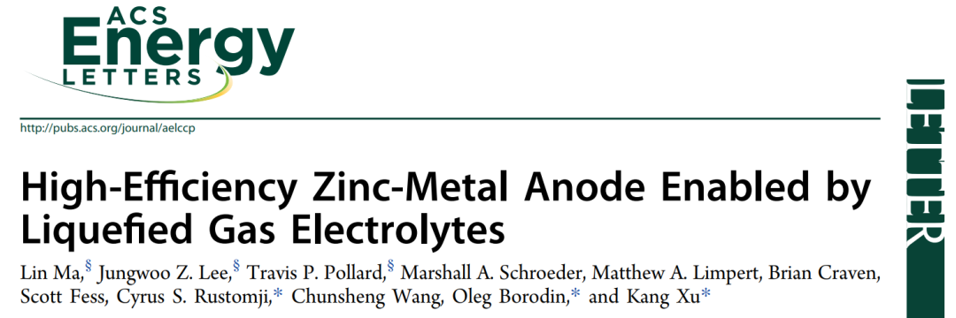 许康/王春生等ACS Energy Lett.：里程碑！液化气电解液实现高效锌金属负极！