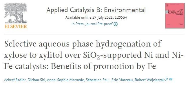Appl. Catal. B.: Fe促进木糖选择性水相加氢为木糖醇
