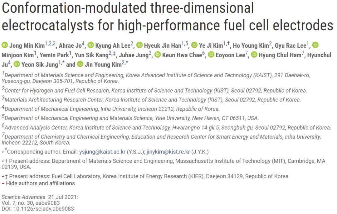 Science Advances：结构调制的3D电催化剂用于高性能燃料电池电极