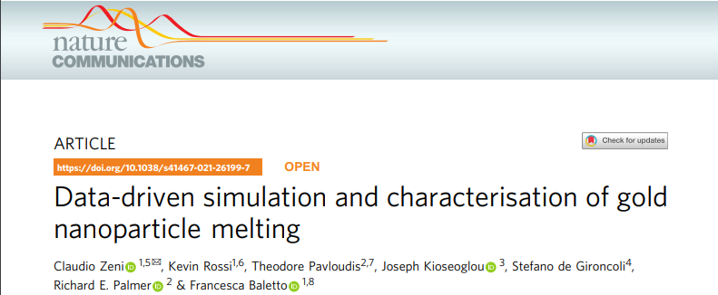 Nat. Commun.：金纳米粒子熔化的数据驱动模拟和表征
