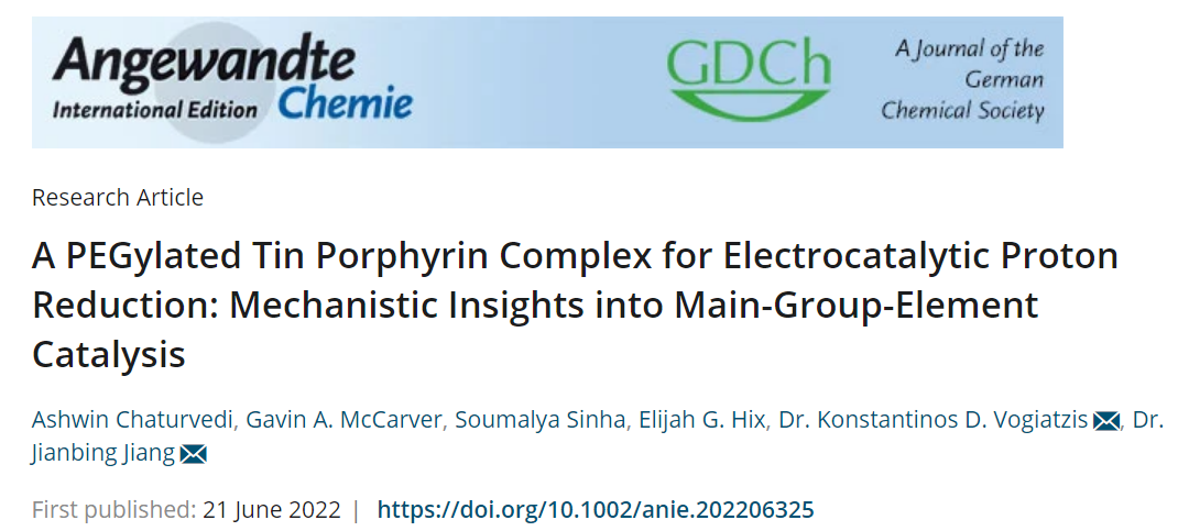Angew: 用于电催化质子还原的聚乙二醇Sn卟啉配合物
