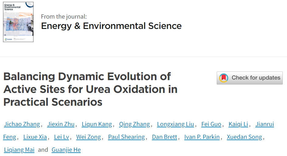 何冠杰/麦立强EES：Ru1-Ni(OH)2助力实际条件下尿素氧化反应！
