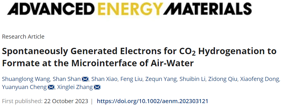 张兴磊教授AEM：空气-水微界面上CO2加氢生成甲酸