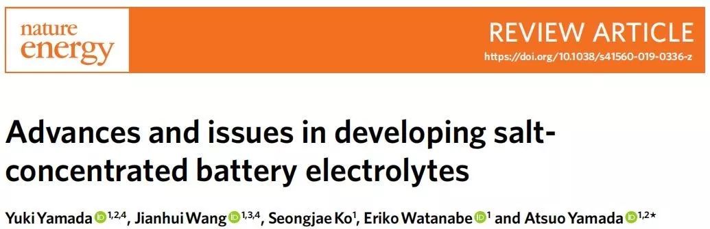 大牛Yamada最新Nature Energy综述：剖析锂电池高浓度电解液