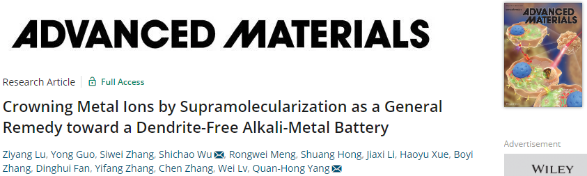 AM：一种防止碱金属枝晶形成和提高CE的通用超分子化策略