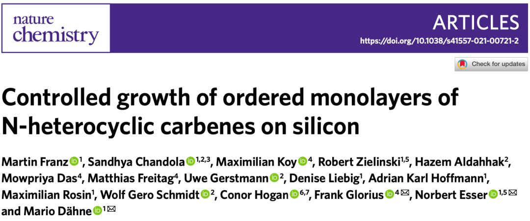 Nature Chemistry：鉴定结合键！硅表面单分子层的生长