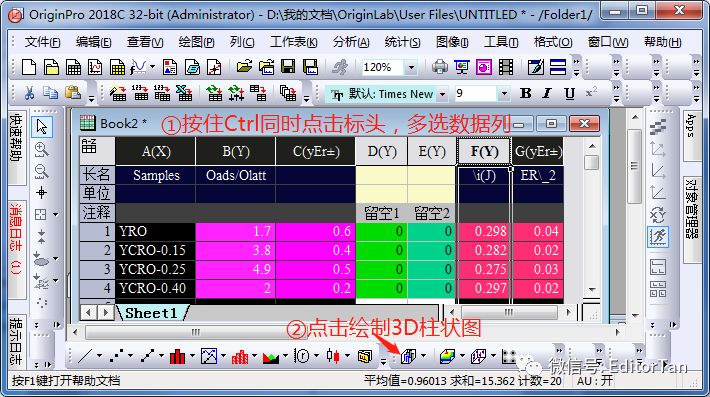 【神技能】Origin绘制2D及3D误差棒柱状图技巧