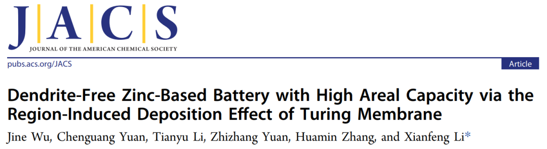 李先锋JACS: 图灵膜的区域诱导沉积效应助力高面积容量的无枝晶锌基电池