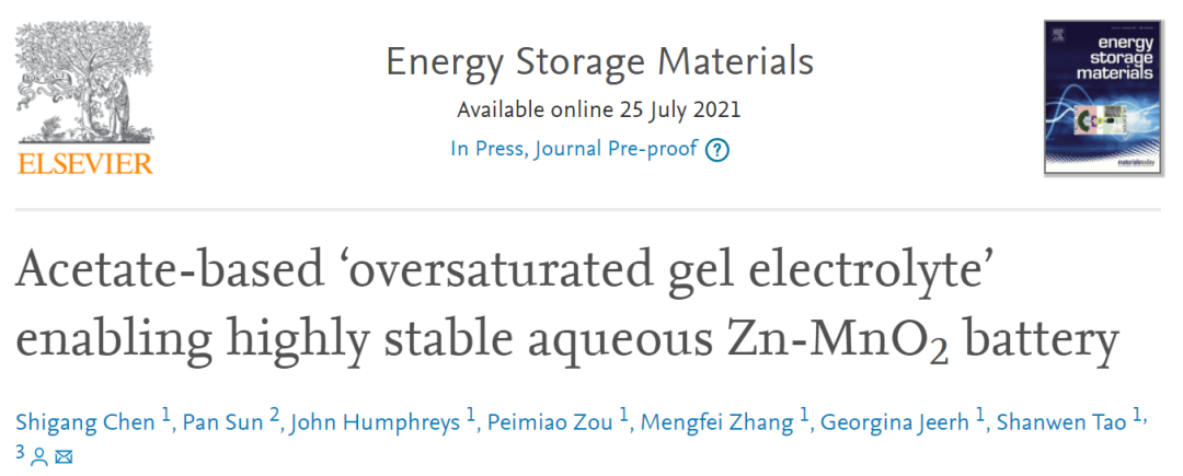 陶善文EnSM: “过饱和凝胶电解质”实现高度稳定水系 Zn-MnO2电池