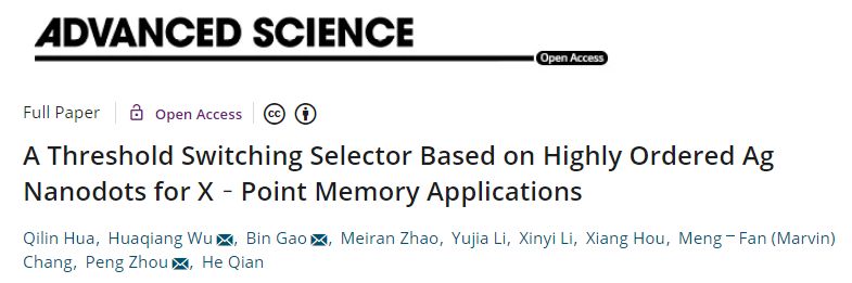 【动态】Adv. Sci. | 基于有序Ag纳米点阵的高性能选通器及其在交叉存储阵列的应用