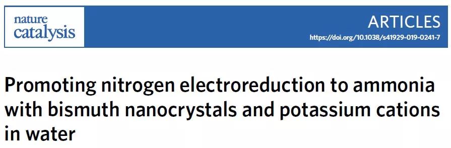 【顶刊】Nature Catalysis：铋催化剂和K+协同提高电化学氮还原反应选择性和活性