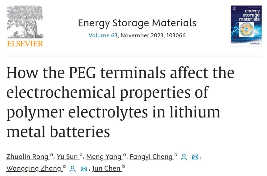 ​南开陈军/程方益/张望清EnSM：PEG 末端如何影响锂金属电池中聚合物电解质的电化学性能