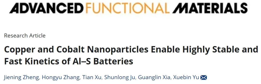 ​复旦余学斌AFM：铜和钴纳米颗粒实现铝硫电池高度稳定性和快速的动力学