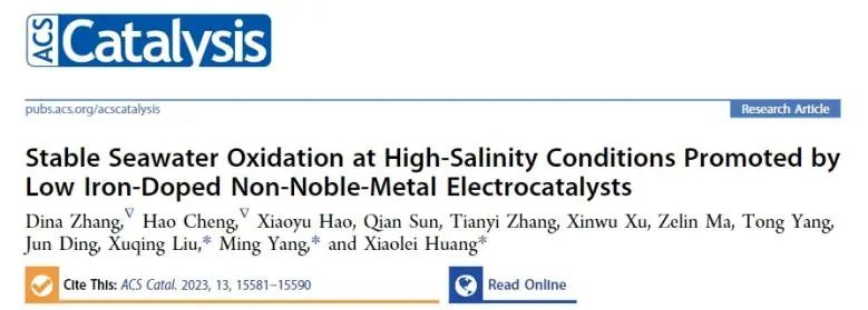 黄小磊/杨明/刘旭庆ACS Catalysis：非贵金属催化剂中掺入少量Fe，促进高盐度海水稳定氧化