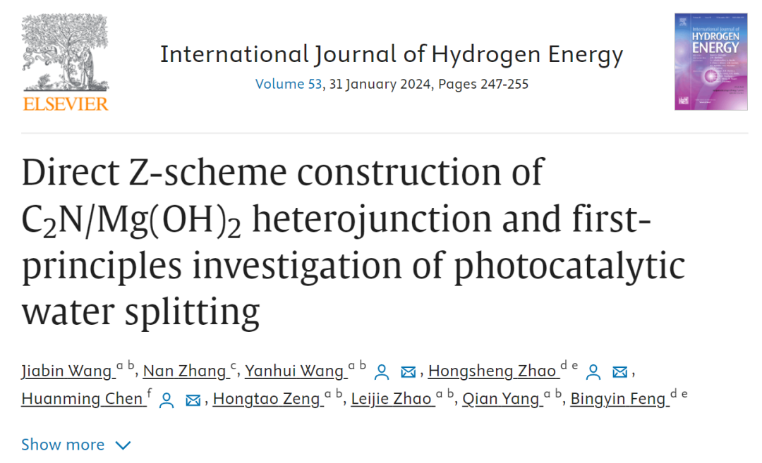 IJHE：C2N/Mg（OH）2异质结的直接Z型构建及其光催化分解水